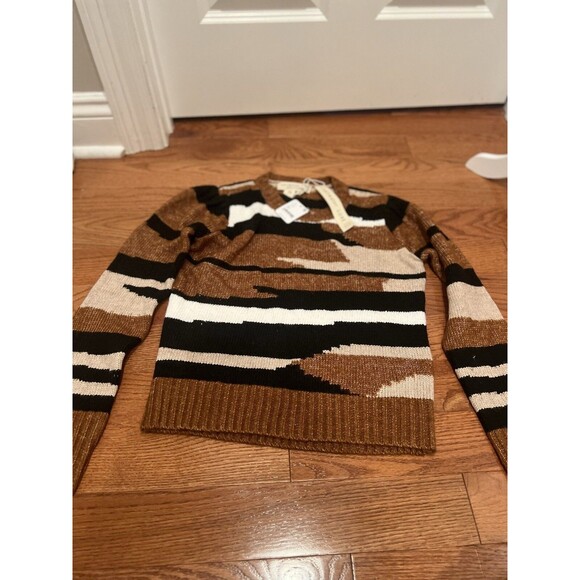 Saltwater Luxe Free People Abstract Stripe Sweater Women XS Modern Boho Cozy NEW - Picture 4 of 8